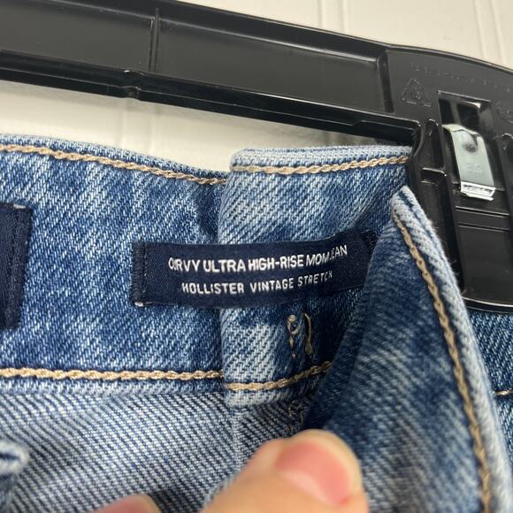 Hollister Paper bag Denim Jeans Raw Hem Pleated High Rise Size 9 Long Tall Pants - Picture 4 of 7